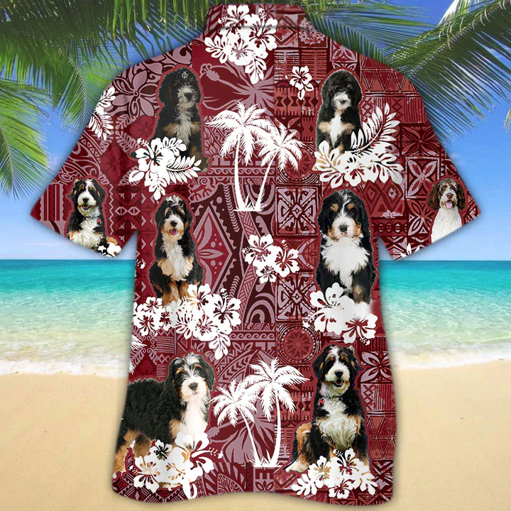 Bernadoodle Red Trendy Hawaiian Shirt, Trendy Hawaiian Shirt For Men, Women, Aloha Shirt For Summer