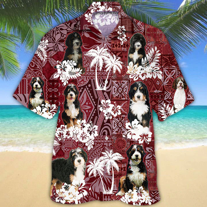Bernadoodle Red Trendy Hawaiian Shirt, Trendy Hawaiian Shirt For Men, Women, Aloha Shirt For Summer