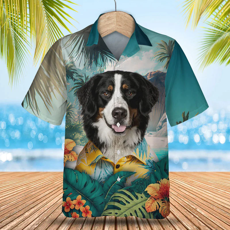 Bernese Mountain Dog 3D Tropical Trendy Hawaiian Shirt, Dog Lover Trendy Hawaiian Shirt, Summer Gift For Men And Women