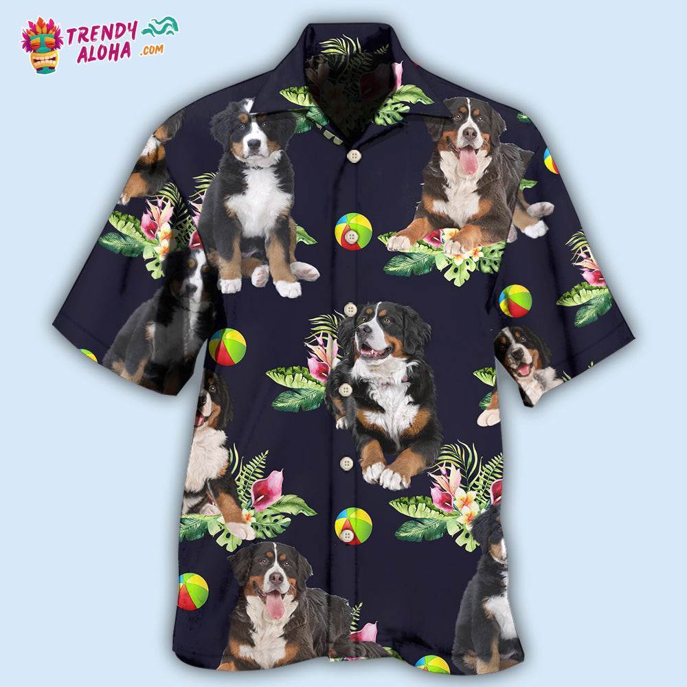 Bernese Mountain Dog Ball Tropical Floral Hawaiian Shirt – Trendy Aloha