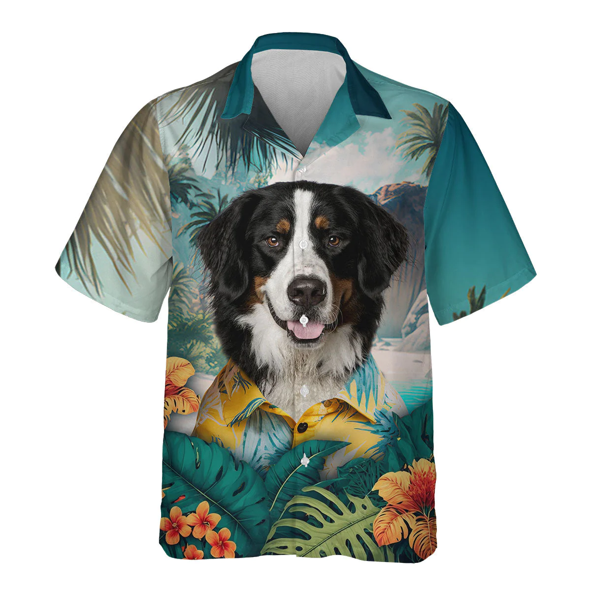Bernese Mountain Dog Elegance In 3D Hawaiian Tropical Shirt Series