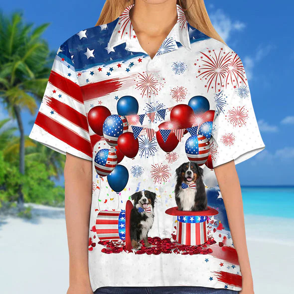 Bernese Mountain Dog Independence Day Trendy Hawaiian Shirt For Men And Women, 4Th Of July Trendy Hawaiian Shirt