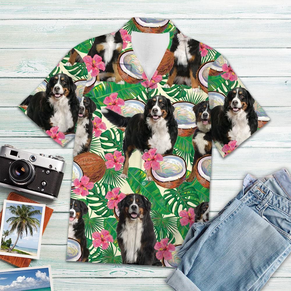 Bernese Mountain Dog Tropical Coconut Trendy Hawaiian Shirt, Short Sleeve Hawaiian Aloha Shirt Bernese Mountain Dog Tropical Coconut Trendy Hawaiian Shirt, Short Sleeve Hawaiian Aloha Shirt