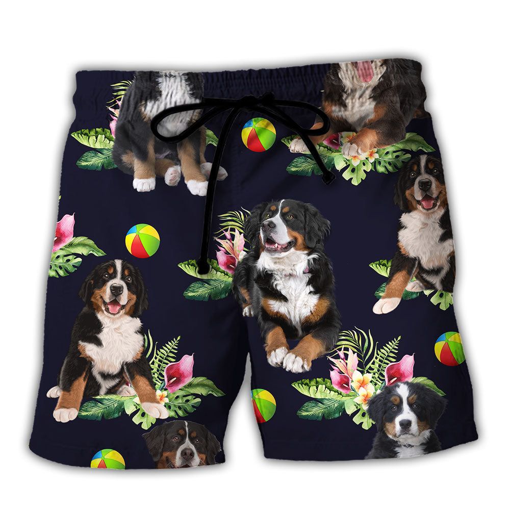 Bernese Mountain Dog Tropical Floral Trendy Aloha Hawaiian Beach Shorts Bernese Mountain Dog Tropical Floral Trendy Aloha Hawaiian Beach Shorts