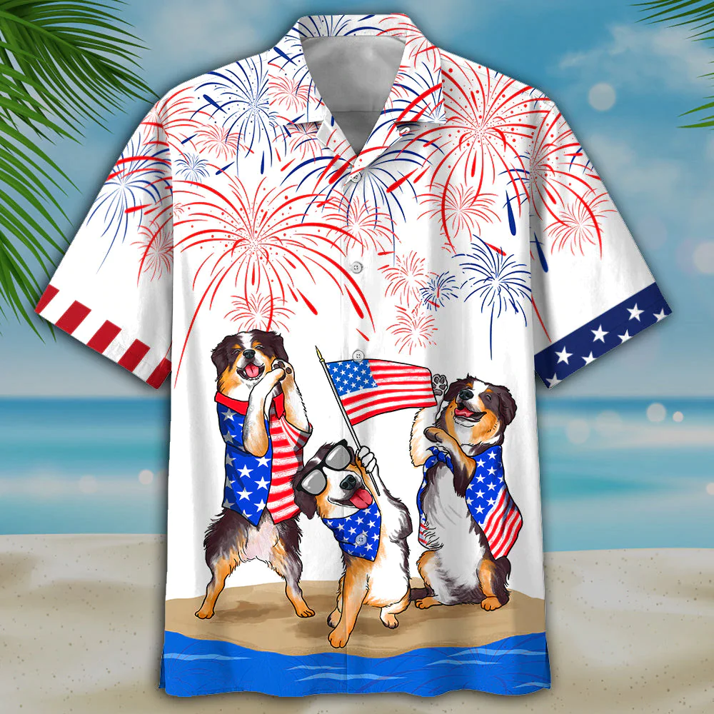 Bernese Mountain Dogs Patriotic Independence Hawaiian Shirt for Men