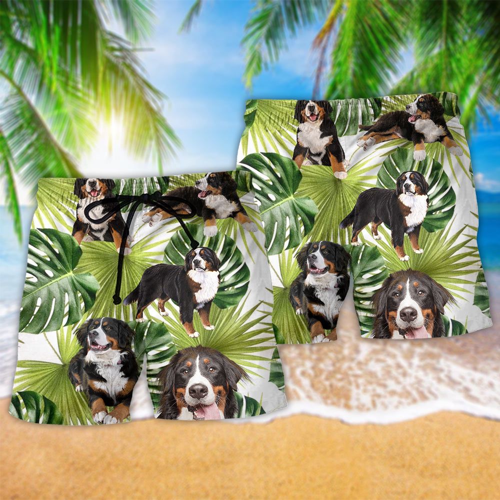 Bernese Mountain Tropical Leaf Dog Lover Cool Style Trendy Aloha Hawaiian Beach Shorts