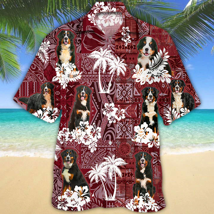 Bernese Mountains Red Hawaiian Shirt for Dog Lovers