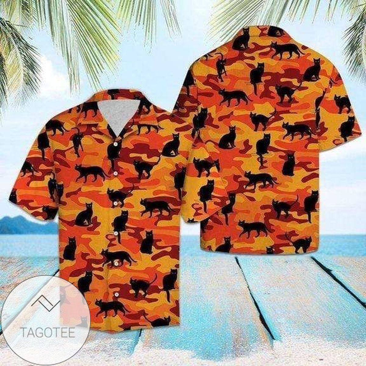 Bewitched Display Halloween’s Black Cat Meets Vibrant Orange Shirt