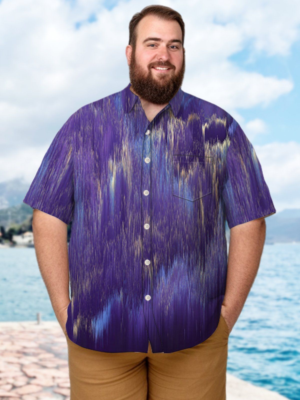 Big & Tall Art Casual Tie-Dye Line Hawaiian Shirt Big & Tall Art Casual Tie-Dye Line Hawaiian Shirt