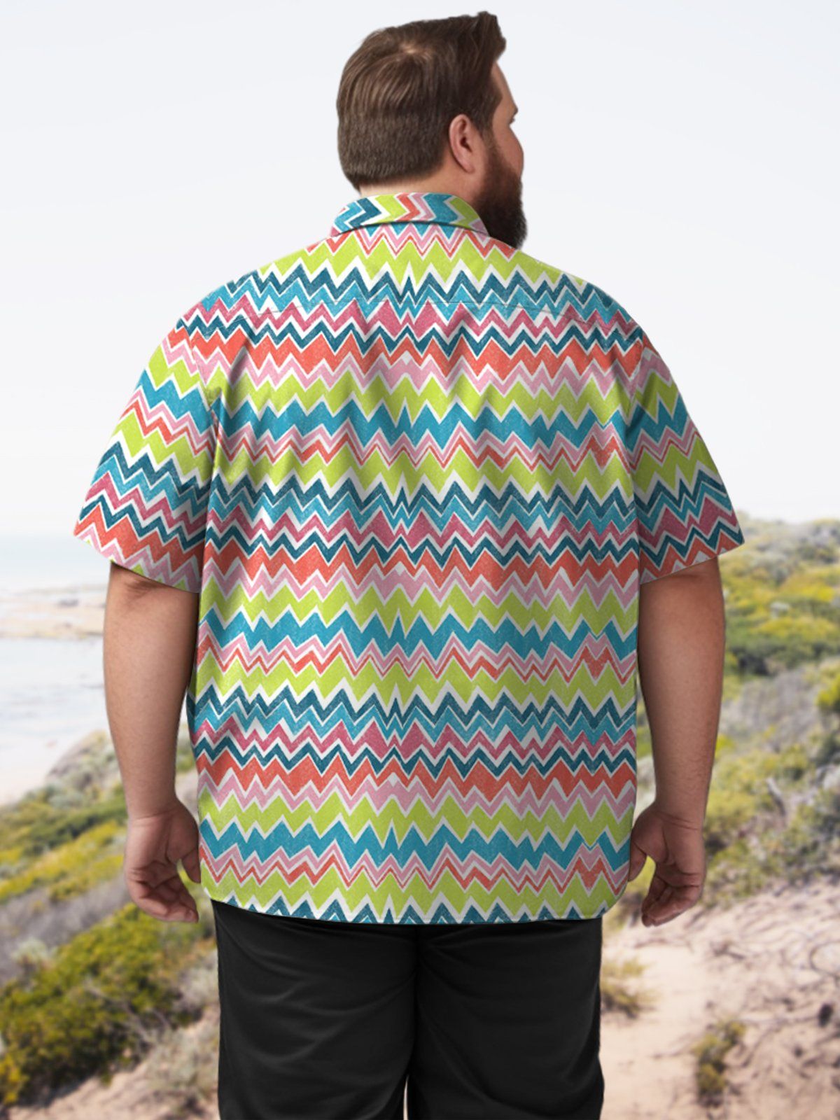 Big & Tall Art Colored Chevron Stripes Hawaiian Shirt