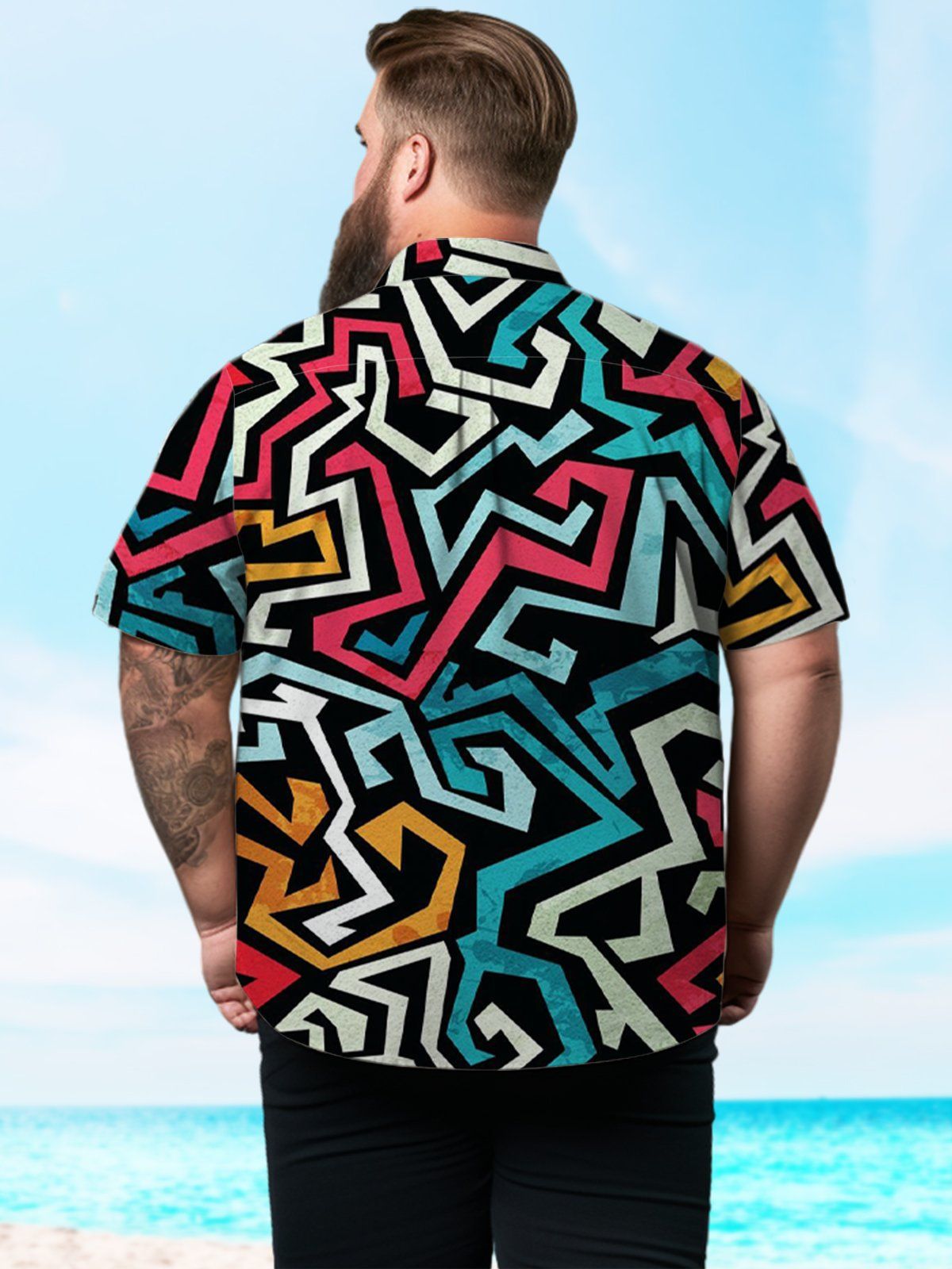 Big & Tall Art Contrasting Lines Hawaiian Shirt