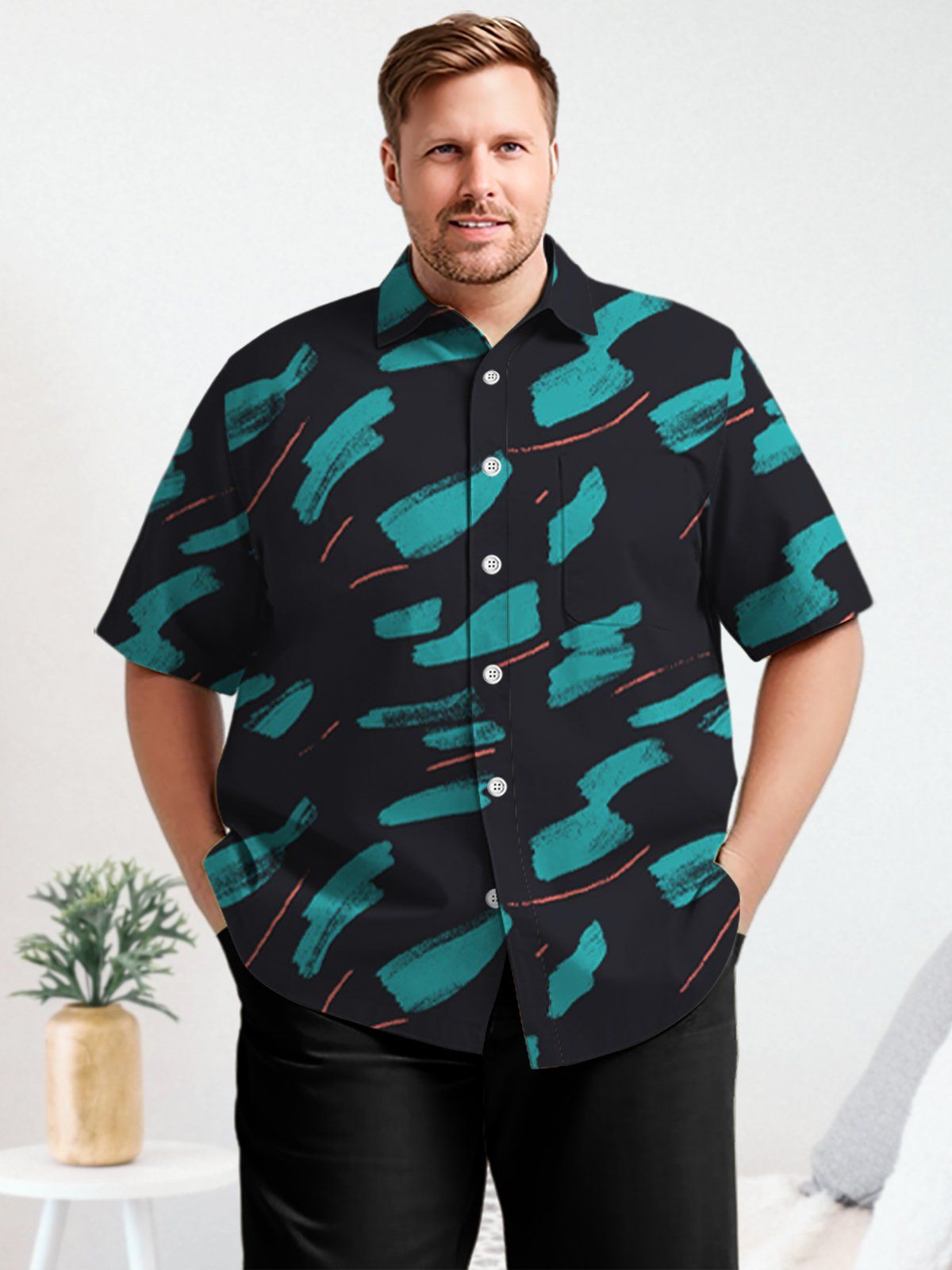 Big & Tall Art Geometric Lines Hawaiian Shirt