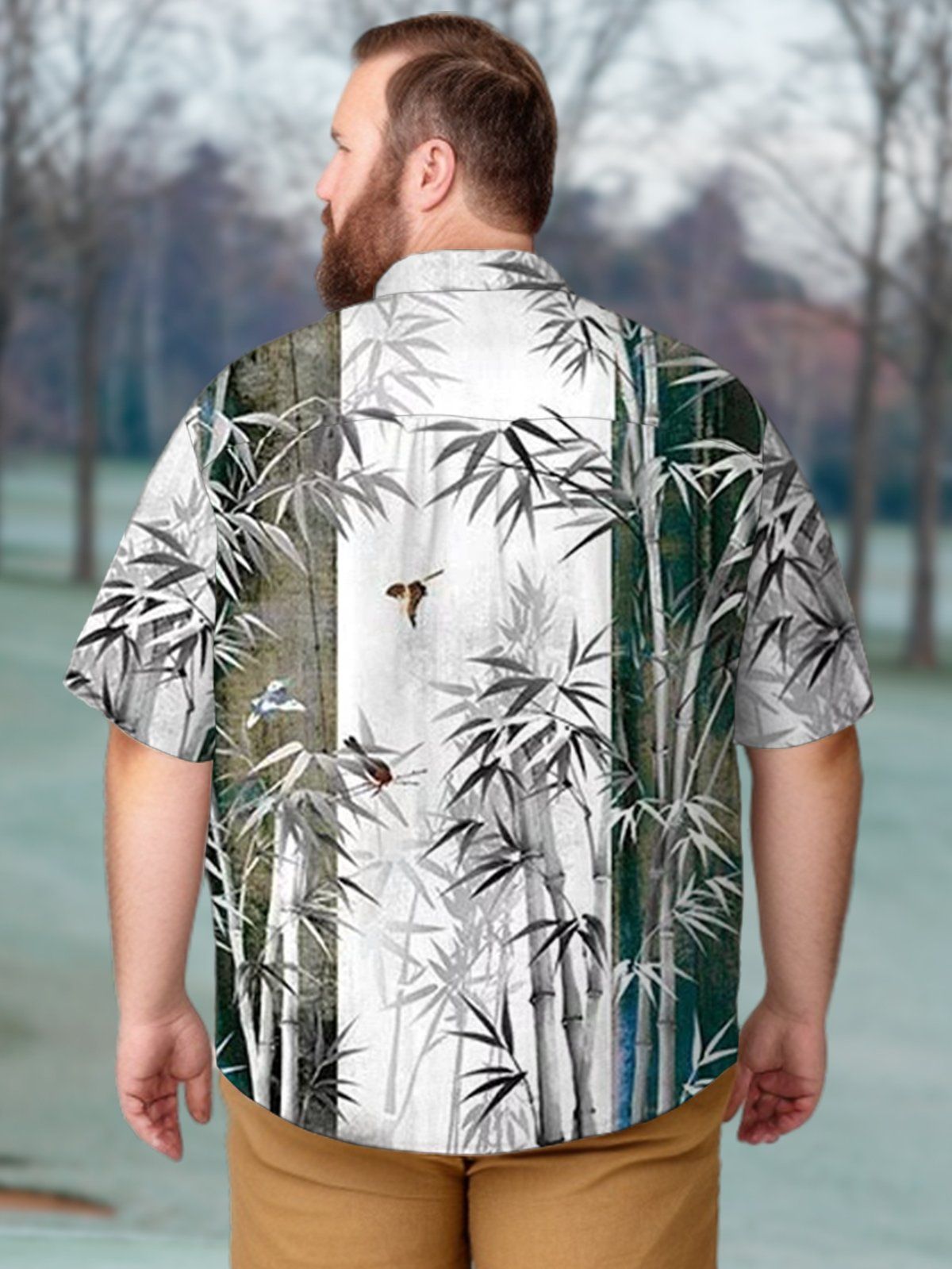 Big & Tall Art Oriental Painting Bamboo Hawaiian Shirt