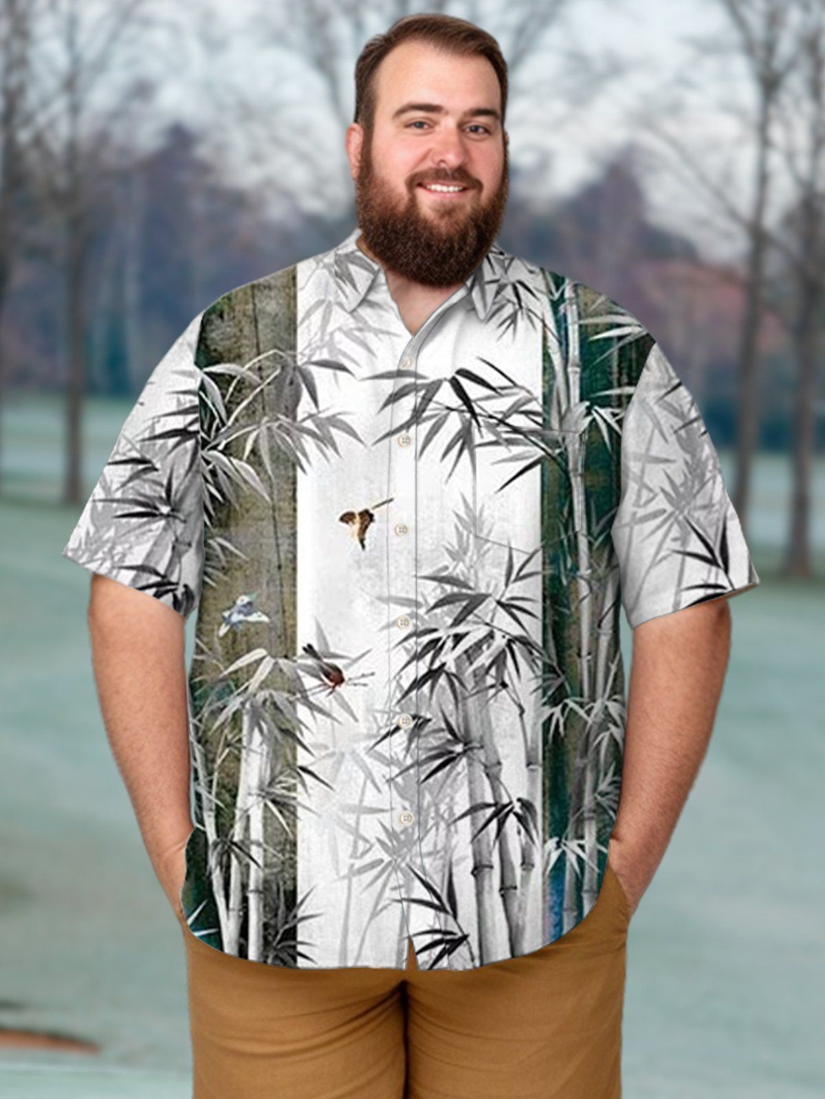 Big & Tall Art Oriental Painting Bamboo Hawaiian Shirt Big & Tall Art Oriental Painting Bamboo Hawaiian Shirt