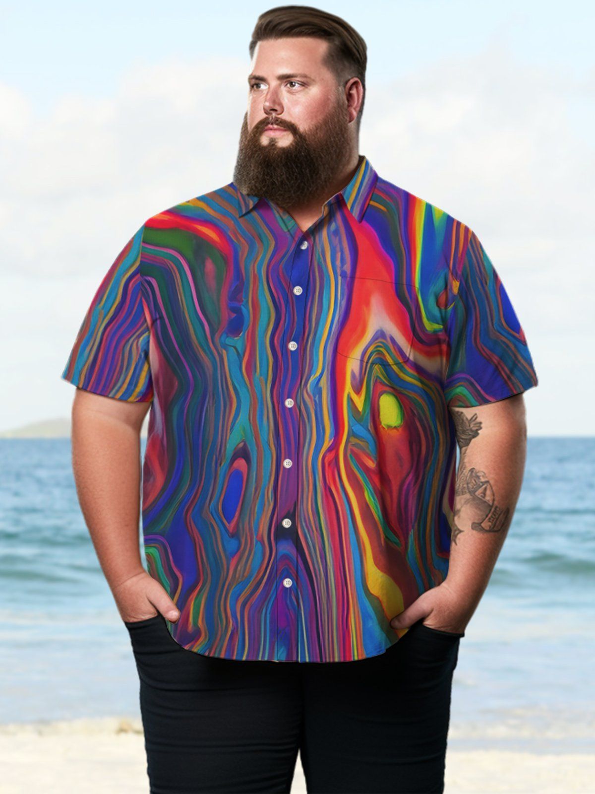 Big & Tall Artistic Marbling Dyes Hawaiian Shirt Big & Tall Artistic Marbling Dyes Hawaiian Shirt