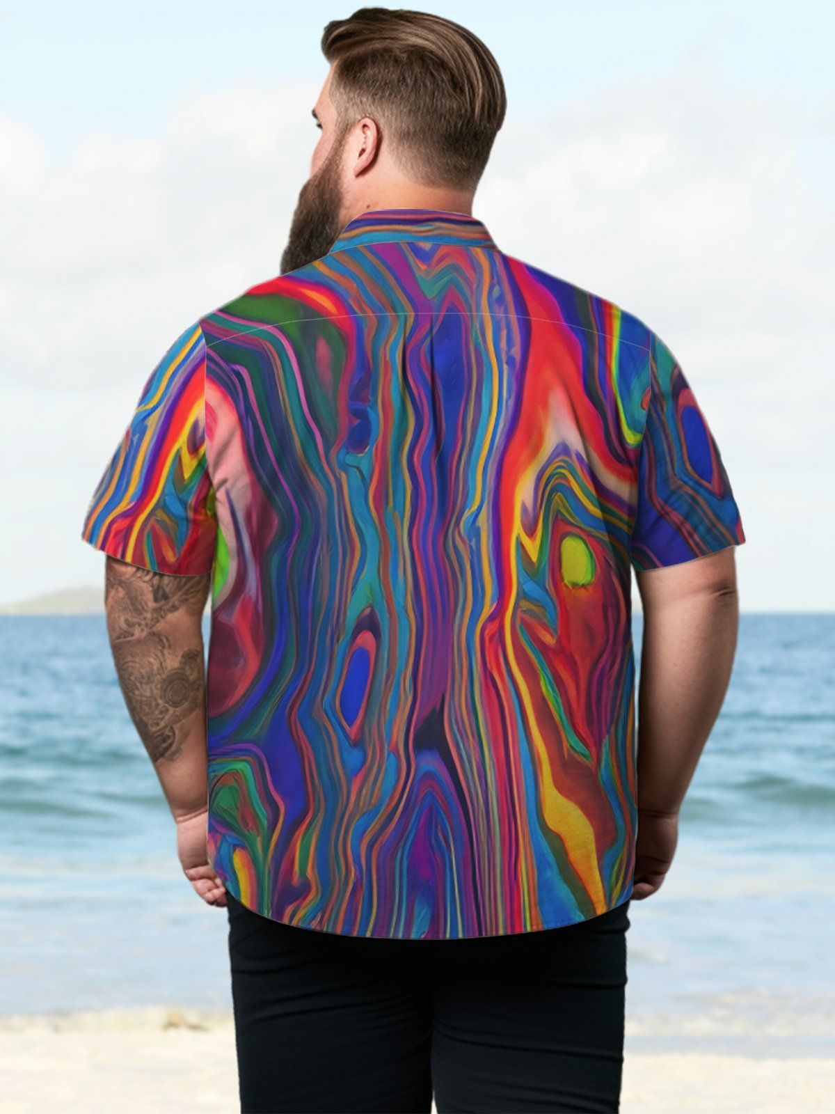 Big & Tall Artistic Marbling Dyes Hawaiian Shirt
