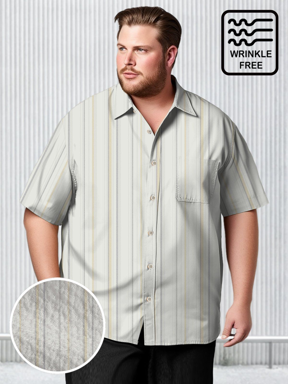 Big & Tall Basic Stripe Hawaiian Shirt Big & Tall Basic Stripe Hawaiian Shirt