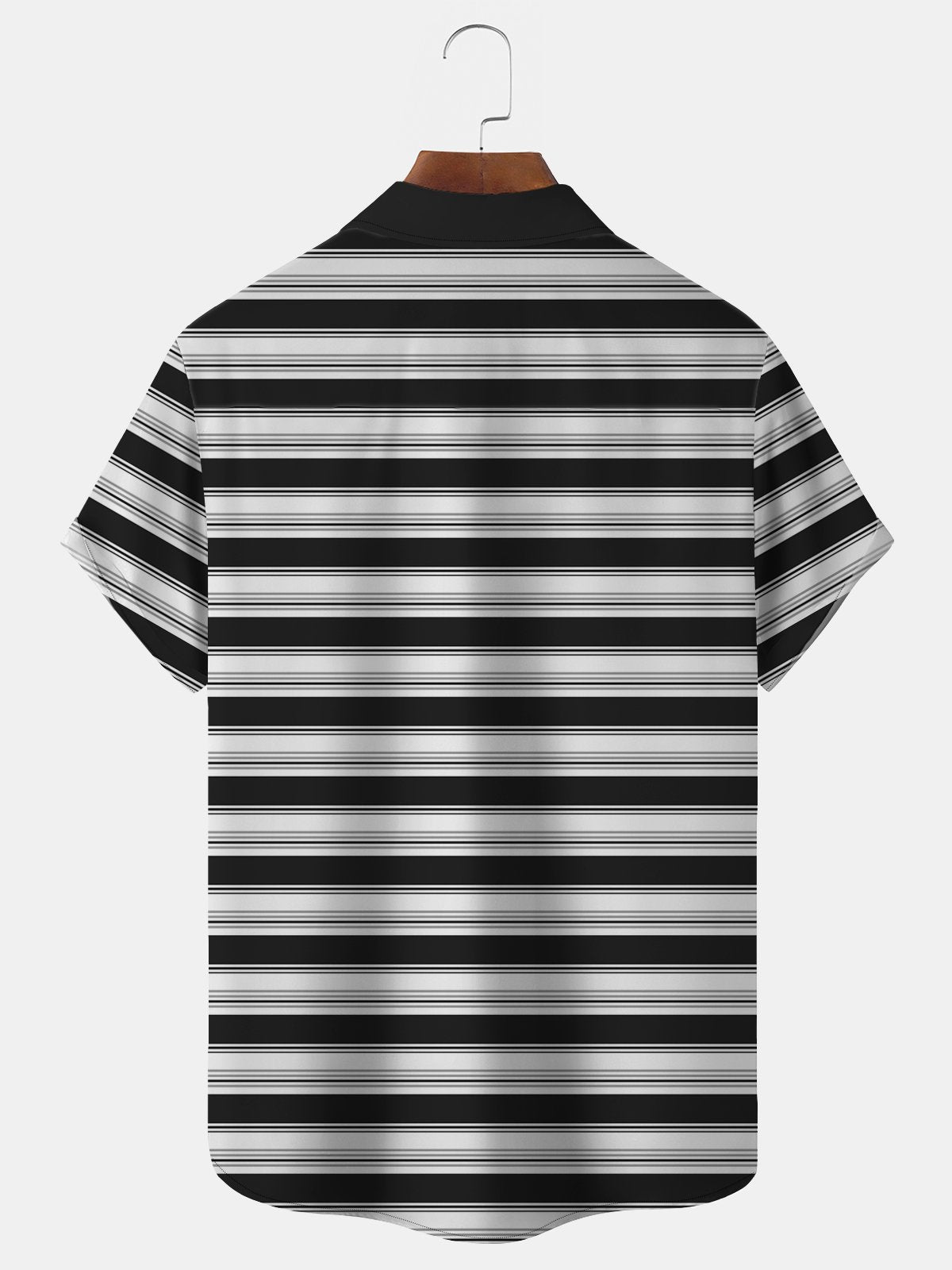 Big & Tall Black And White Striped Casual Hawaiian Shirt
