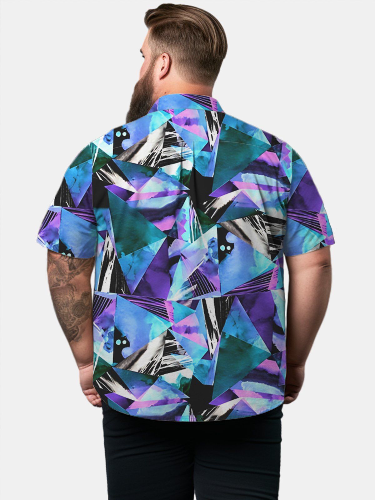 Big & Tall Casual Art Geometric Scope Free Seersucker Hawaiian Shirt