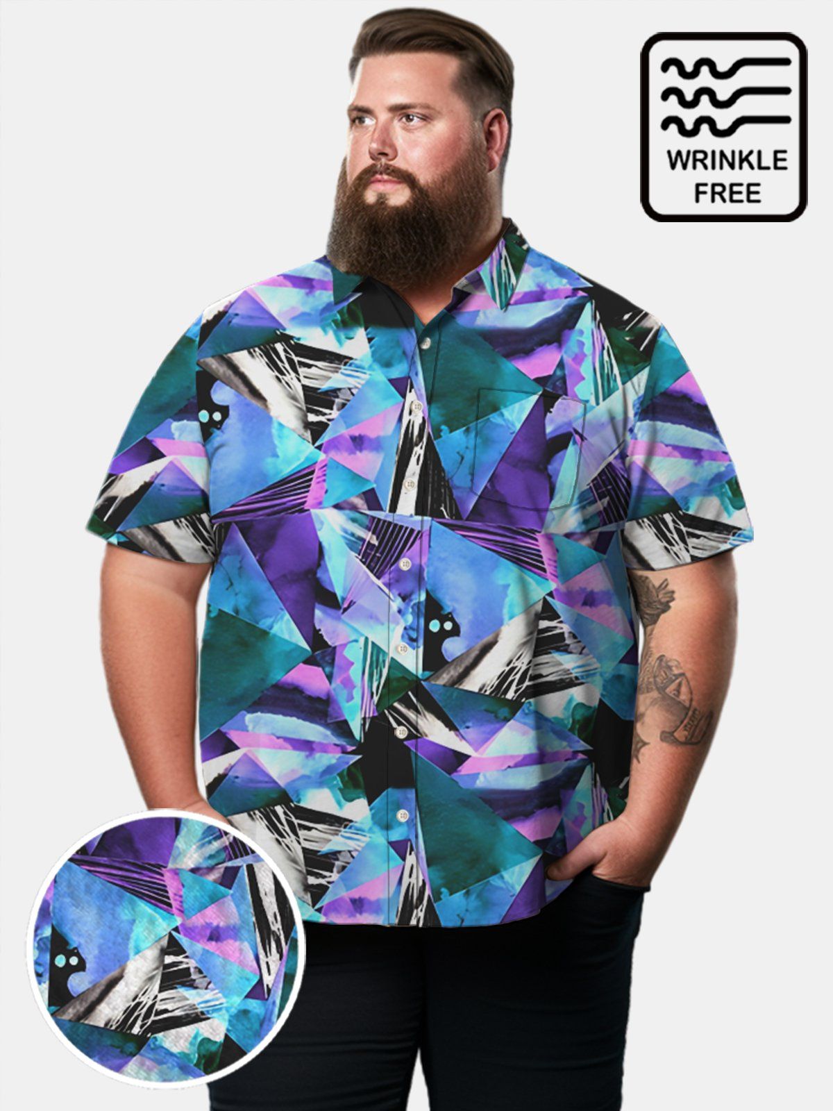 Big & Tall Casual Art Geometric Scope Free Seersucker Hawaiian Shirt