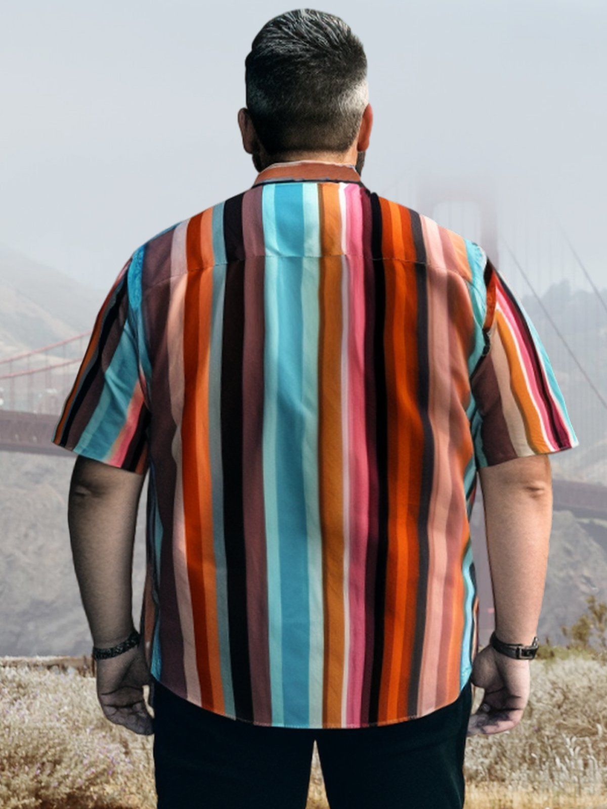 Big & Tall Casual Color Pinstripe Cotton-Linen Hawaiian Shirt