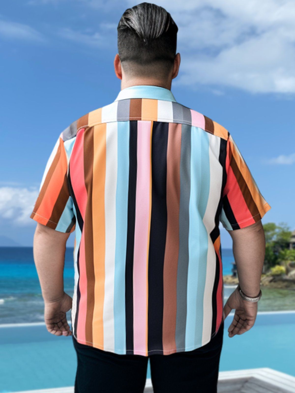Big & Tall Casual Color Stripe Quick Drying Hawaiian Shirt
