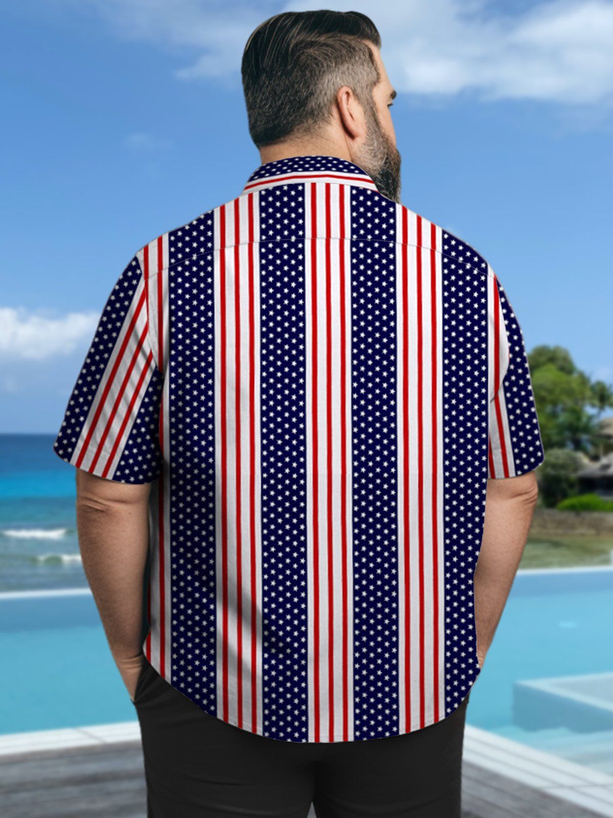 Big & Tall Casual Fringe Patriot American Flag Quick Drying Hawaiian Shirt