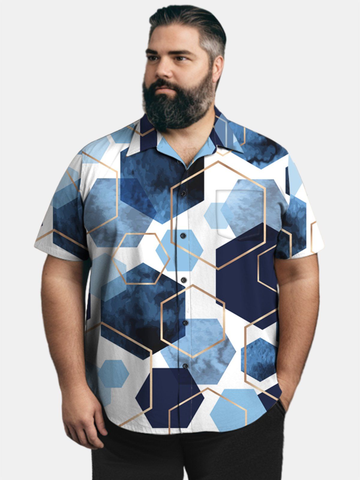 Big & Tall Casual Geometric Hexagon Quick Drying Hawaiian Shirt