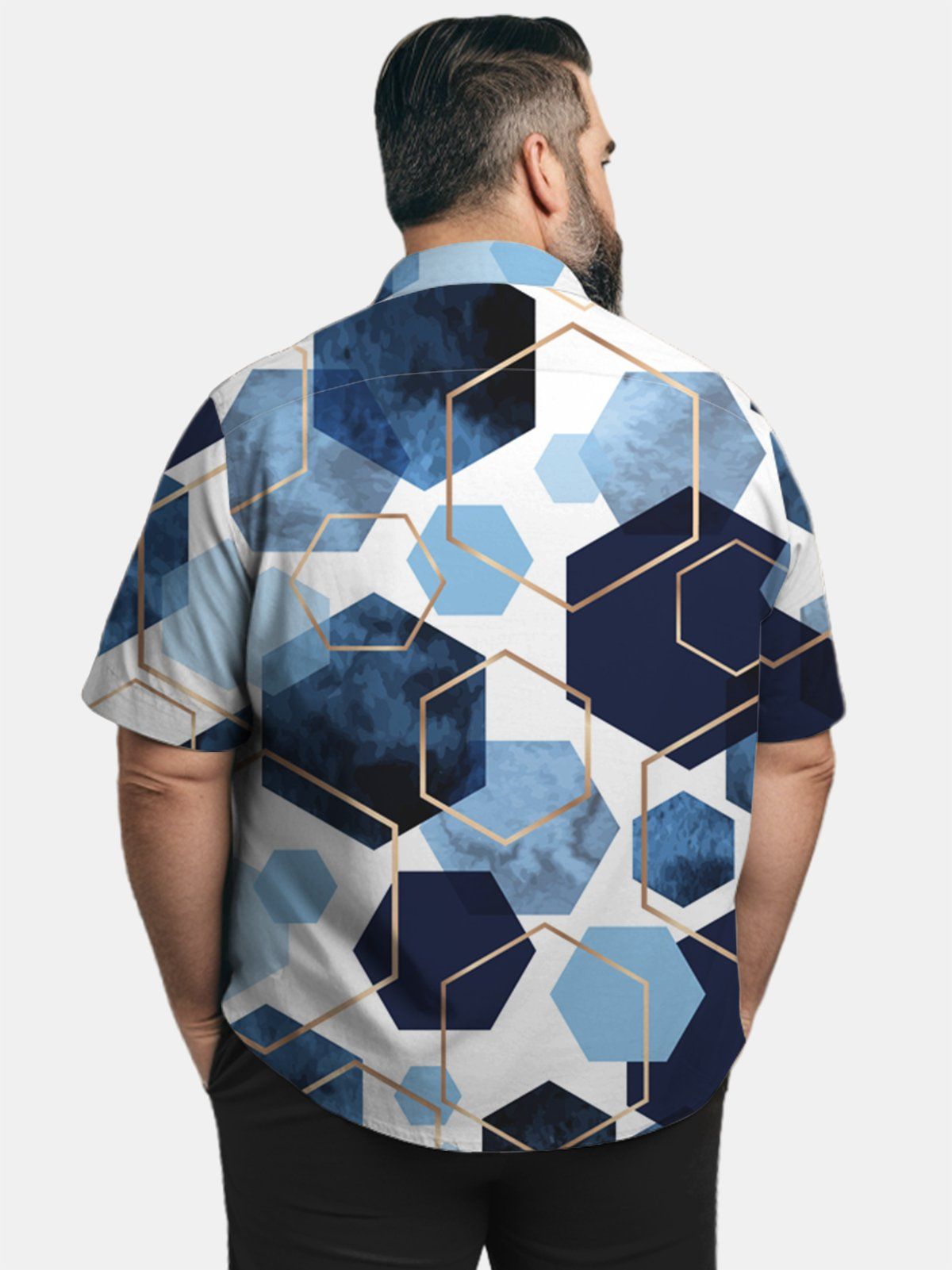 Big & Tall Casual Geometric Hexagon Quick Drying Hawaiian Shirt