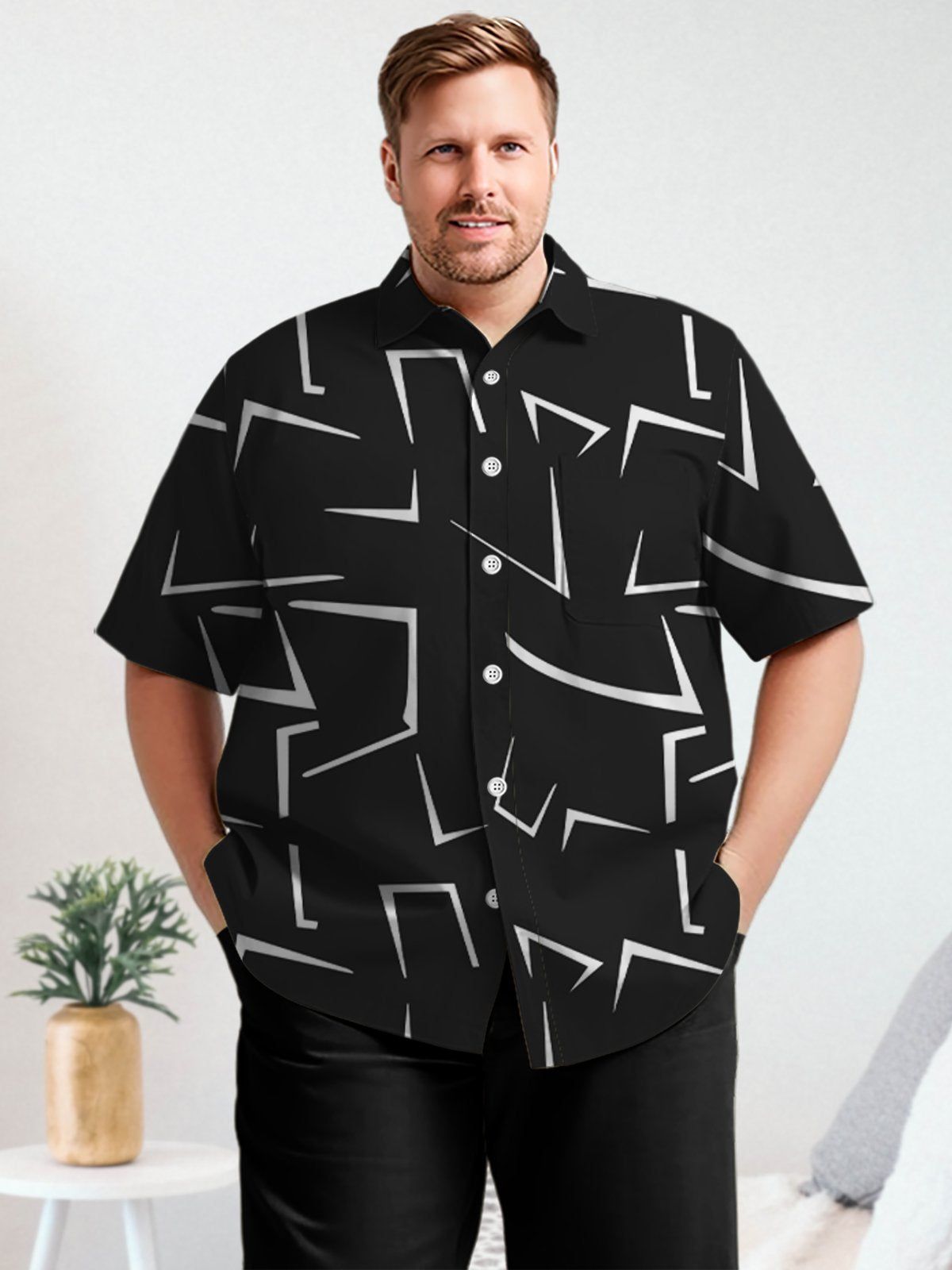 Big & Tall Casual Irregular Geometry Quick Drying Hawaiian Shirt