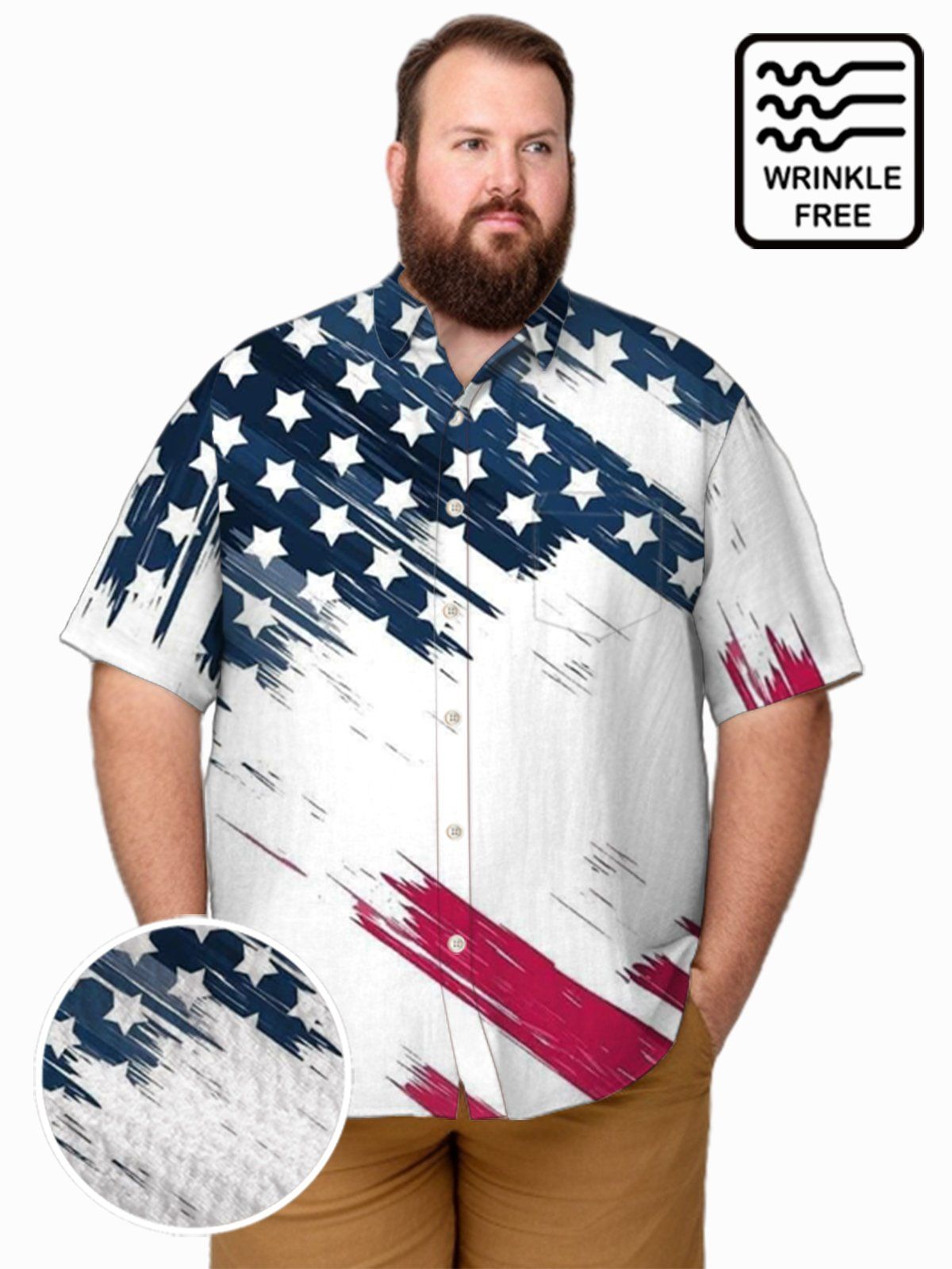 Big & Tall Casual Patriot American Flag Free Seersucker Hawaiian Shirt Big & Tall Casual Patriot American Flag Free Seersucker Hawaiian Shirt