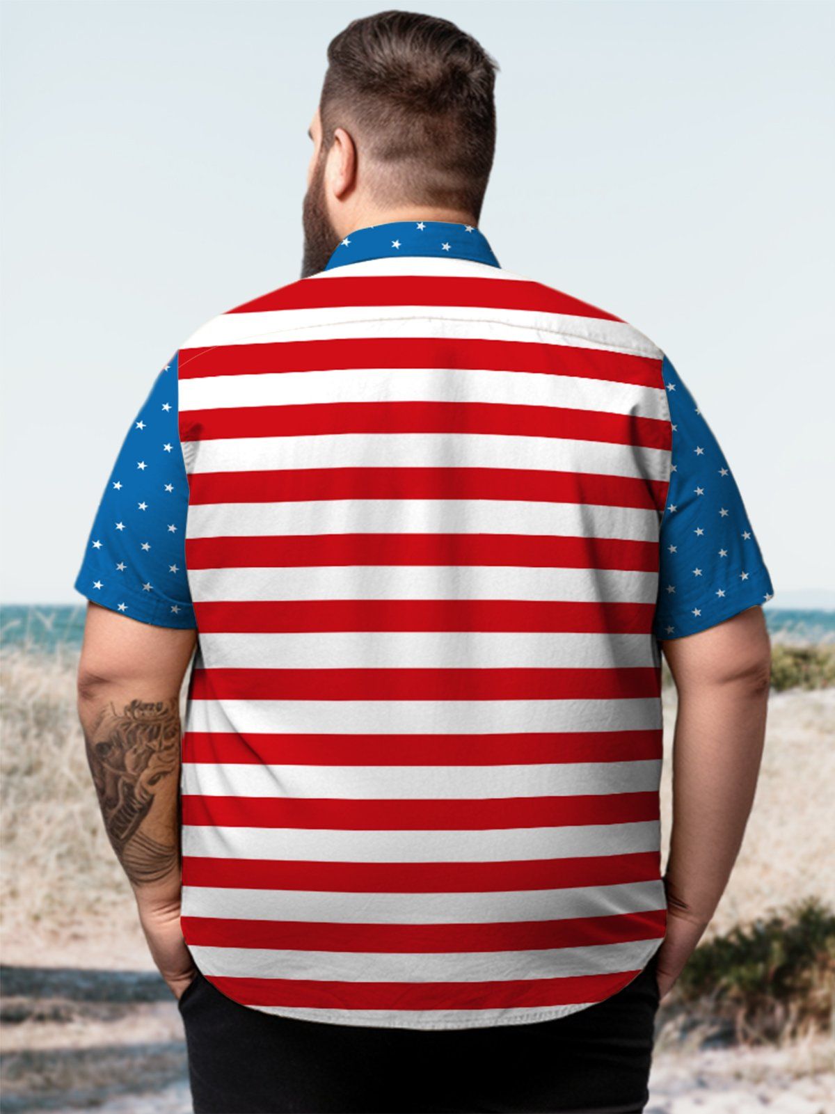 Big & Tall Casual Patriot American Flag Quick Drying Hawaiian Shirt