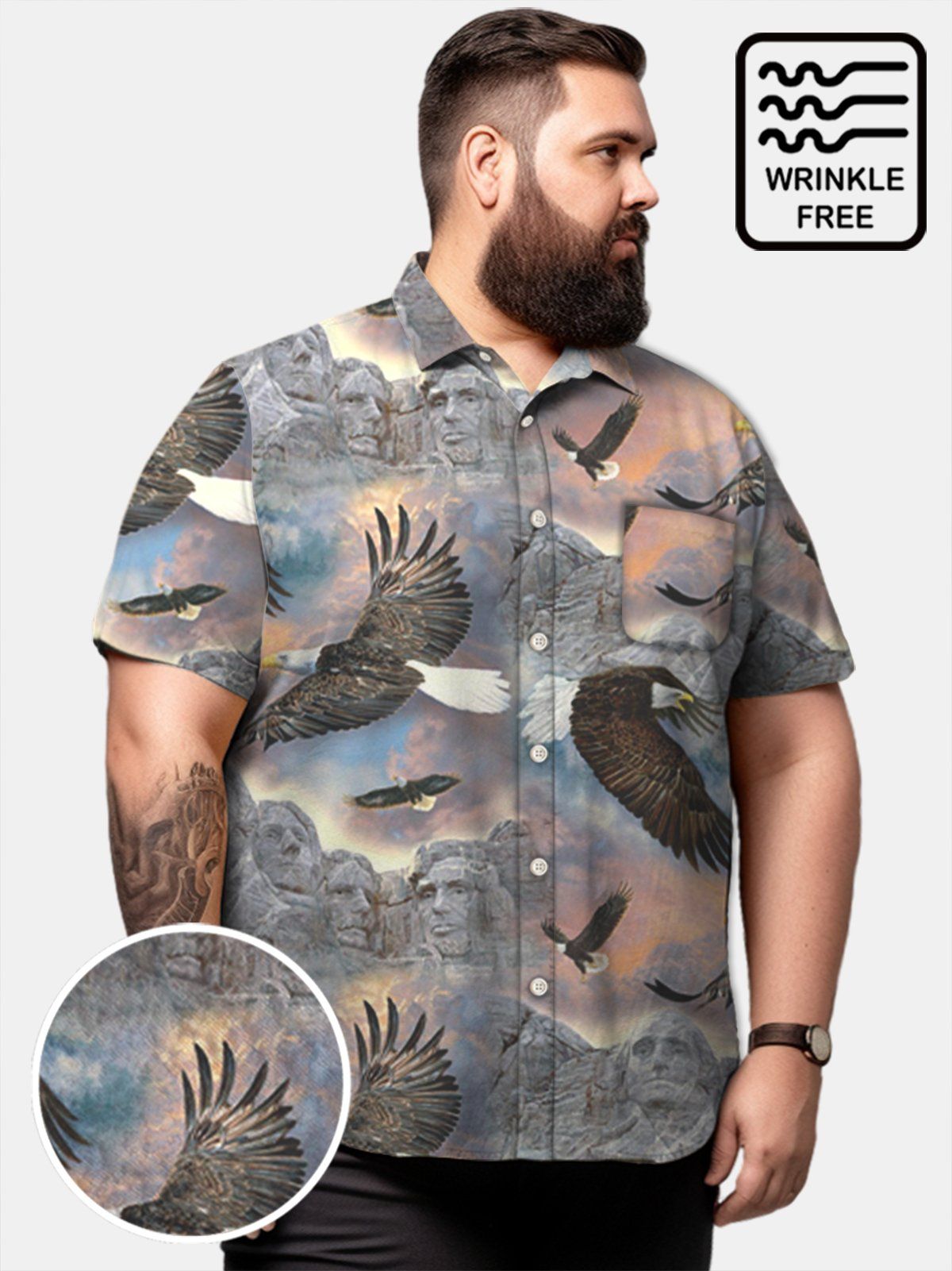 Big & Tall Casual Patriot Mount Rushmore Bald Eagle Free Seersucker Hawaiian Shirt Big & Tall Casual Patriot Mount Rushmore Bald Eagle Free Seersucker Hawaiian Shirt