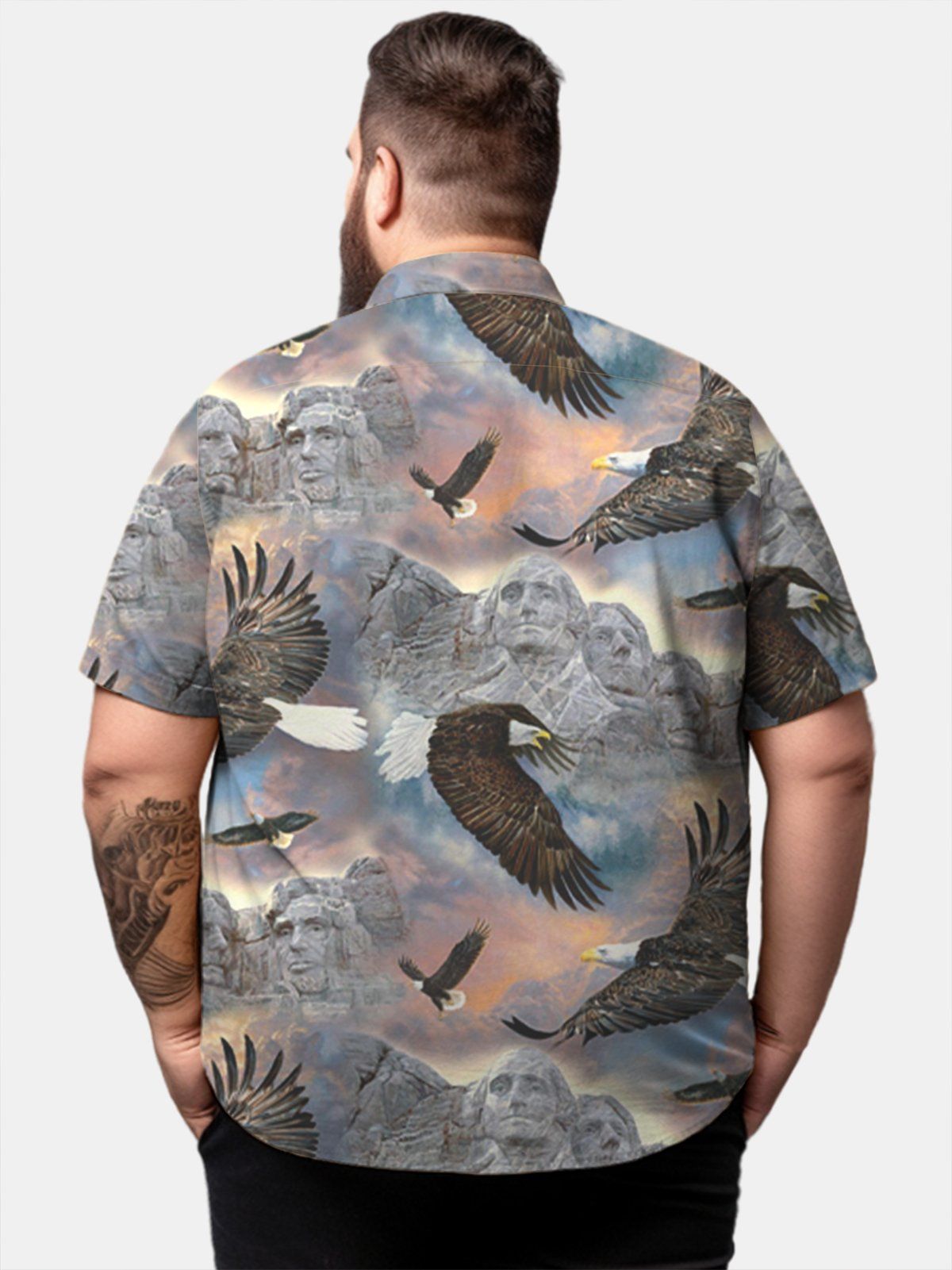 Big & Tall Casual Patriot Mount Rushmore Bald Eagle Free Seersucker Hawaiian Shirt