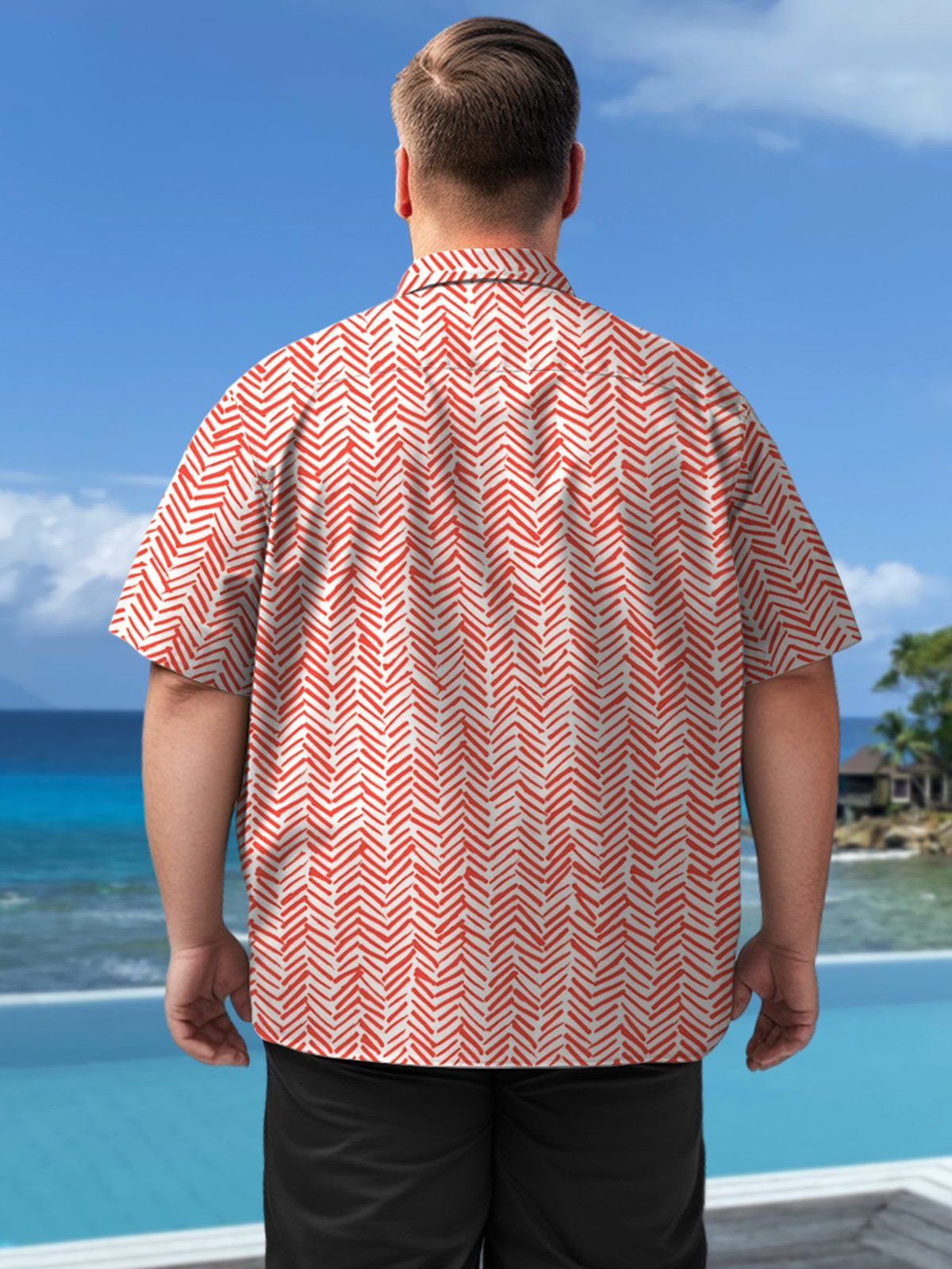 Big & Tall Casual Retro Misaligned Stripes Free Seersucker Hawaiian Shirt