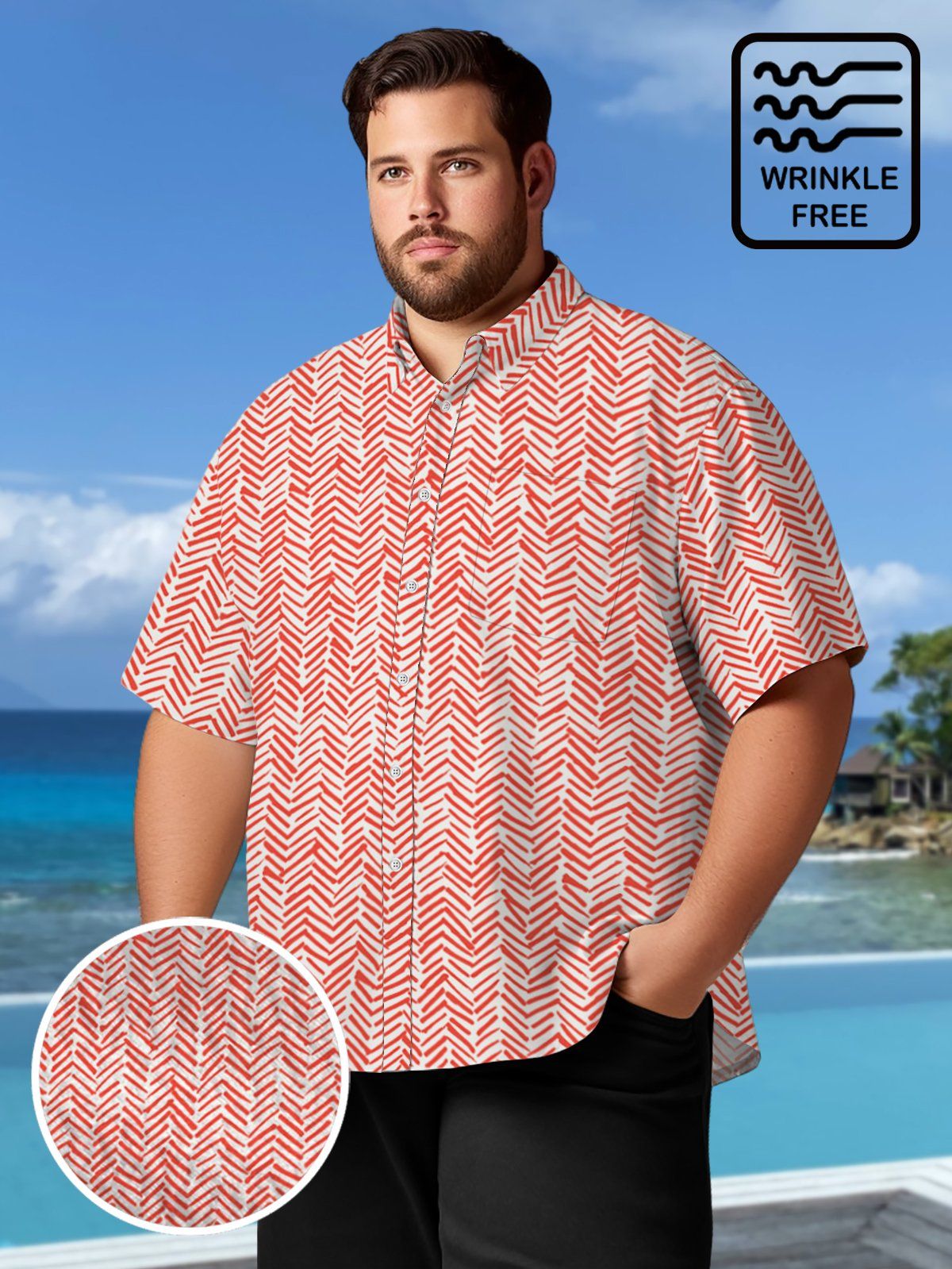 Big & Tall Casual Retro Misaligned Stripes Free Seersucker Hawaiian Shirt Big & Tall Casual Retro Misaligned Stripes Free Seersucker Hawaiian Shirt