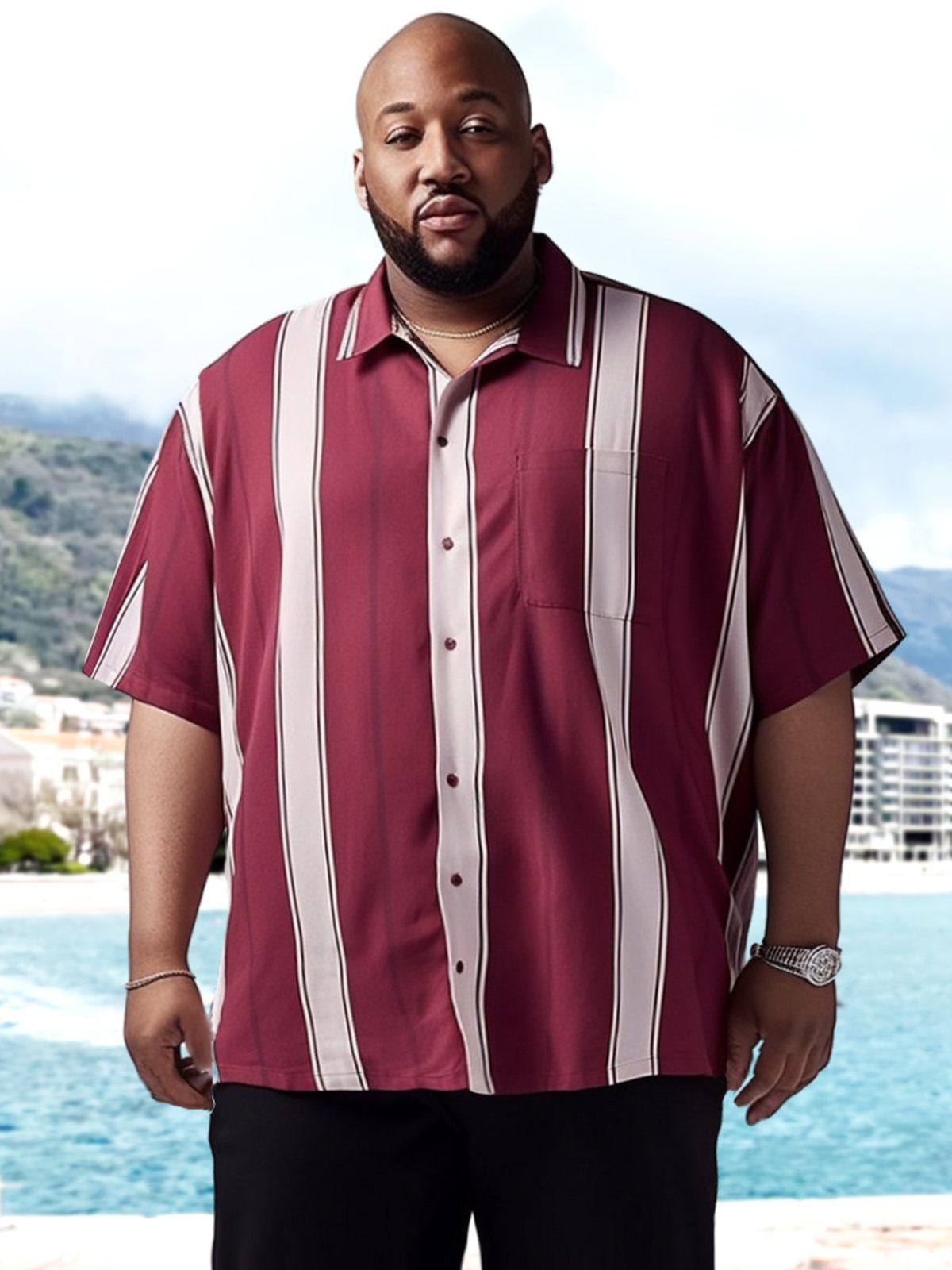 Big & Tall Casual Stripe Hawaiian Shirt Big & Tall Casual Stripe Hawaiian Shirt