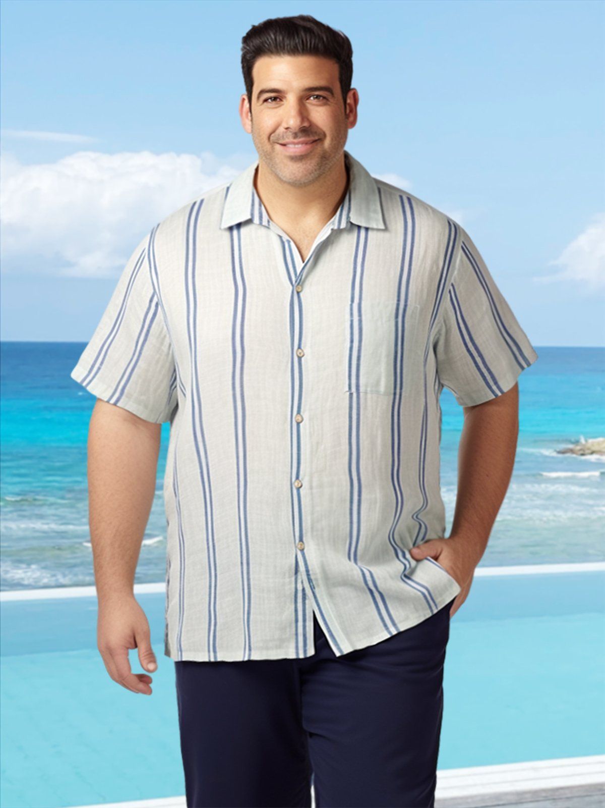 Big & Tall Casual Stripes Hawaiian Shirt Big & Tall Casual Stripes Hawaiian Shirt