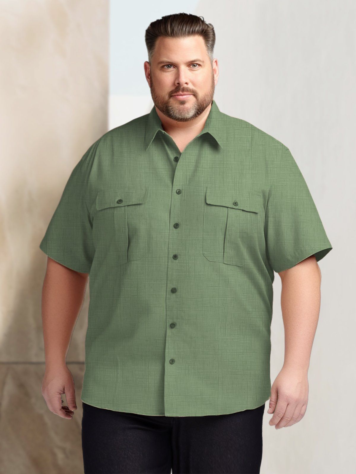 Big & Tall Cotton-Linen Casual Double Pocket Hawaiian Shirt Big & Tall Cotton-Linen Casual Double Pocket Hawaiian Shirt