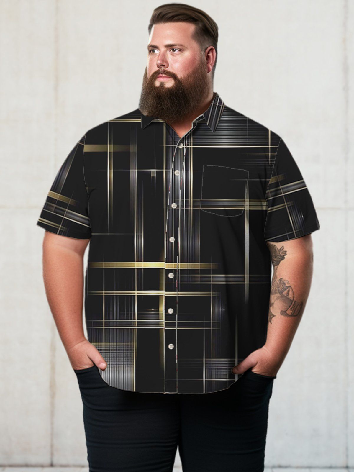 Big & Tall Geometric Clashing Lines Hawaiian Shirt