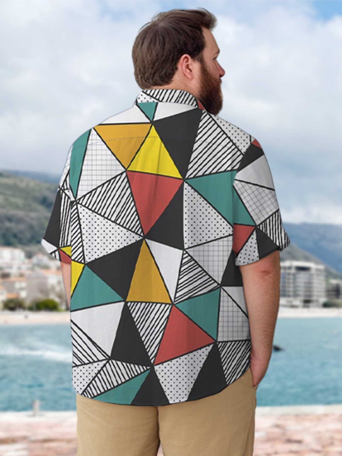 Big & Tall Geometric Color Block Hawaiian Shirt
