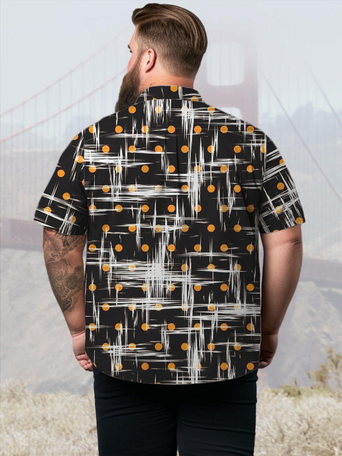 Big & Tall Geometric Contrast Color Lines Hawaiian Shirt