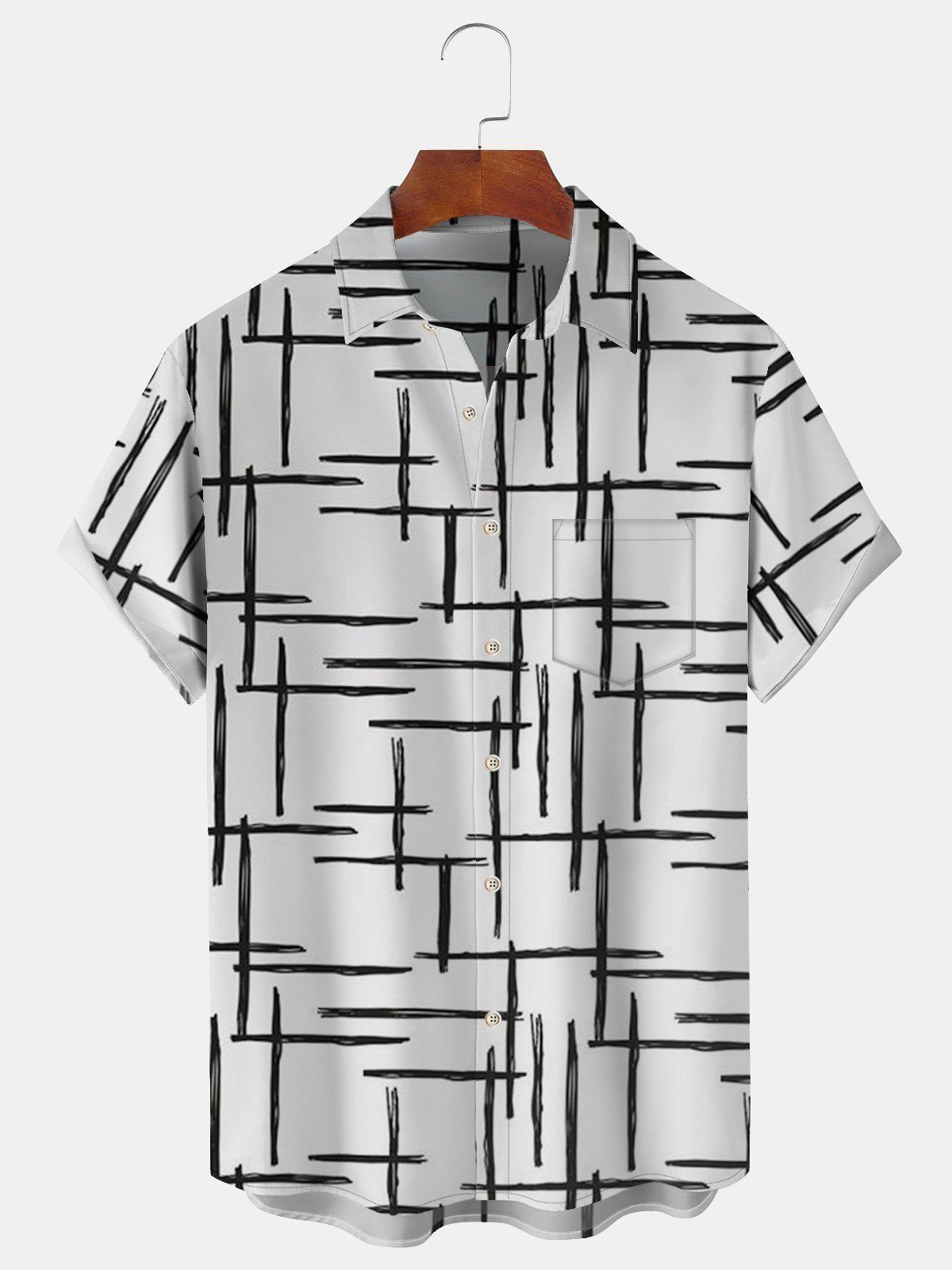 Big & Tall Geometric Line Free Seersucker Hawaiian Shirt