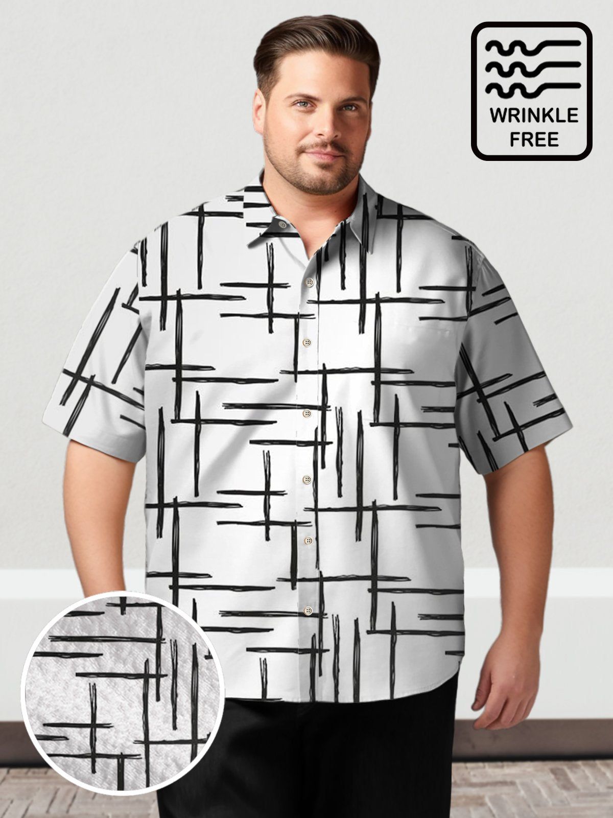 Big & Tall Geometric Line Free Seersucker Hawaiian Shirt