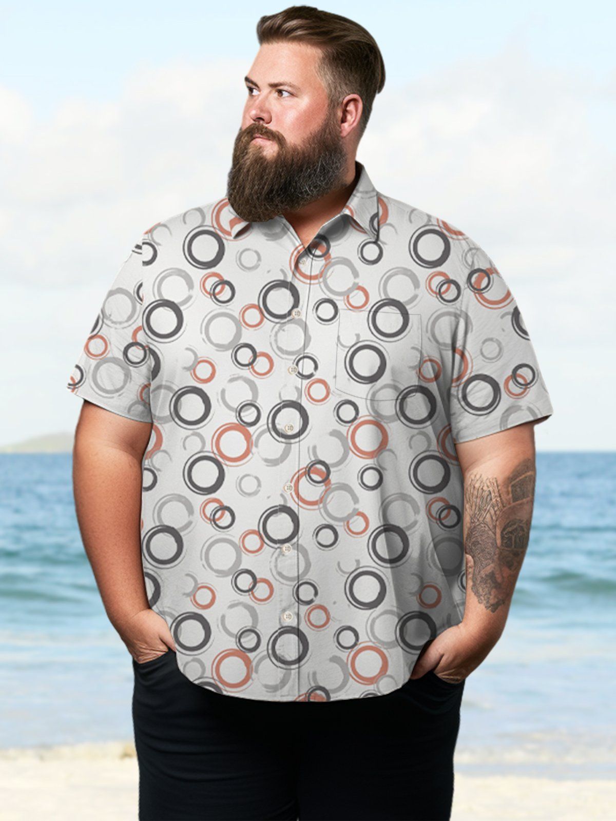 Big & Tall Geometric Ring Hawaiian Shirt