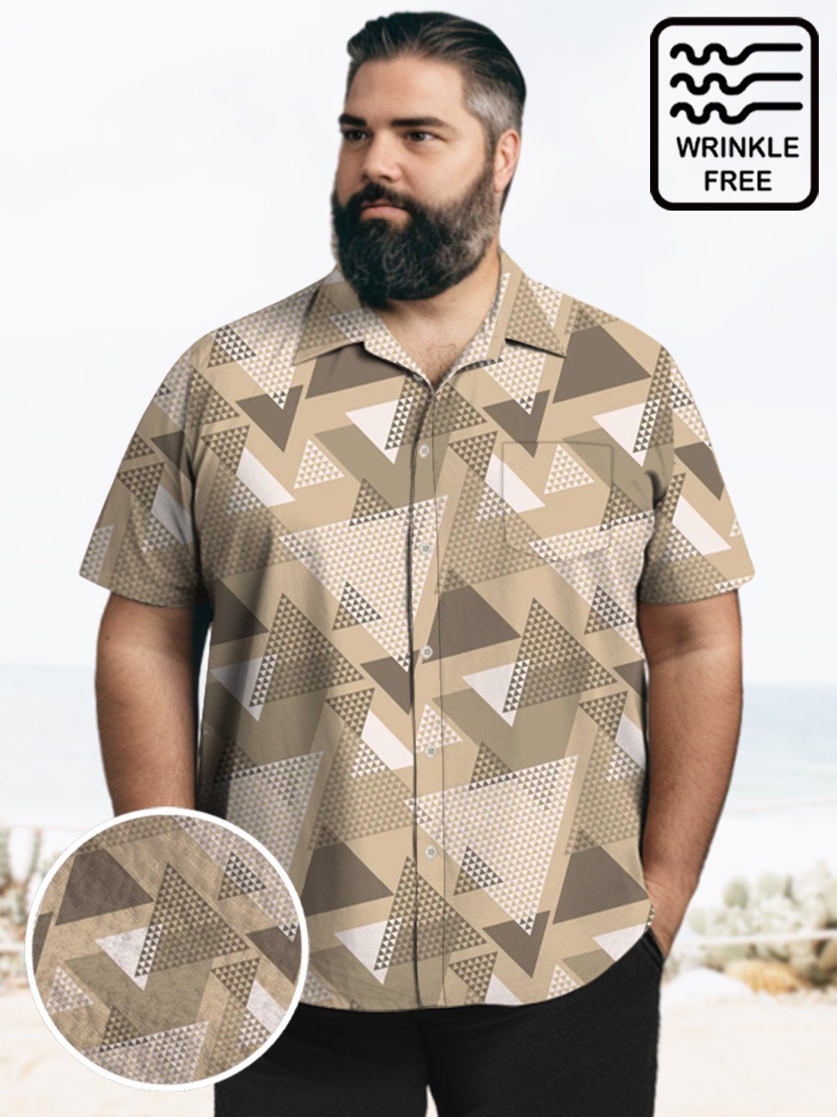 Big & Tall Geometric Triangle Free Seersucker Hawaiian Shirt