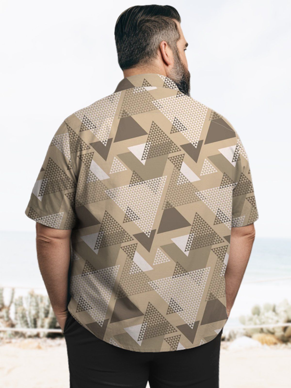 Big & Tall Geometric Triangle Free Seersucker Hawaiian Shirt
