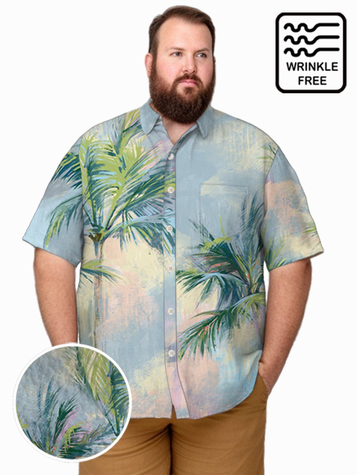 Big & Tall Hawaii Art Oil Painting Coconut Tree Free Seersucker Shirt Big & Tall Hawaii Art Oil Painting Coconut Tree Free Seersucker Shirt