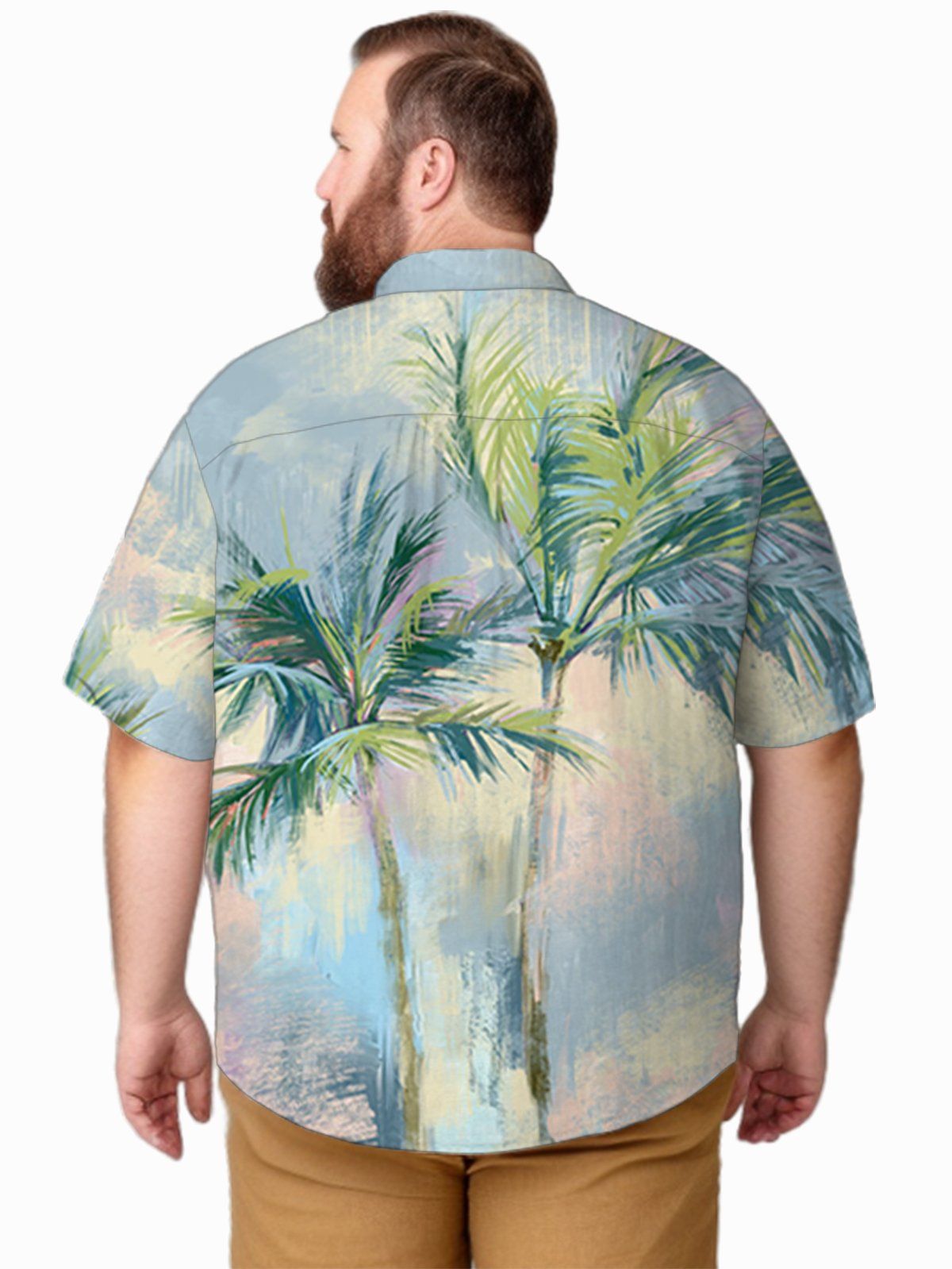Big & Tall Hawaii Art Oil Painting Coconut Tree Free Seersucker Shirt