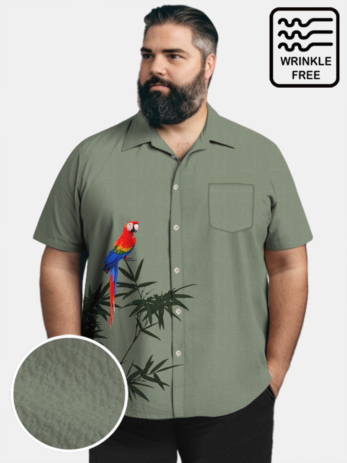 Big & Tall Hawaii Bamboo Parrot Free Seersucker Shirt Big & Tall Hawaii Bamboo Parrot Free Seersucker Shirt